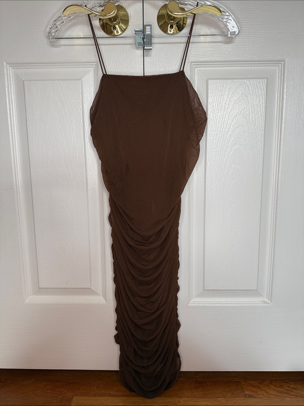 Forever 21 Brown Ruched Maxi Dress with Spaghetti Straps
